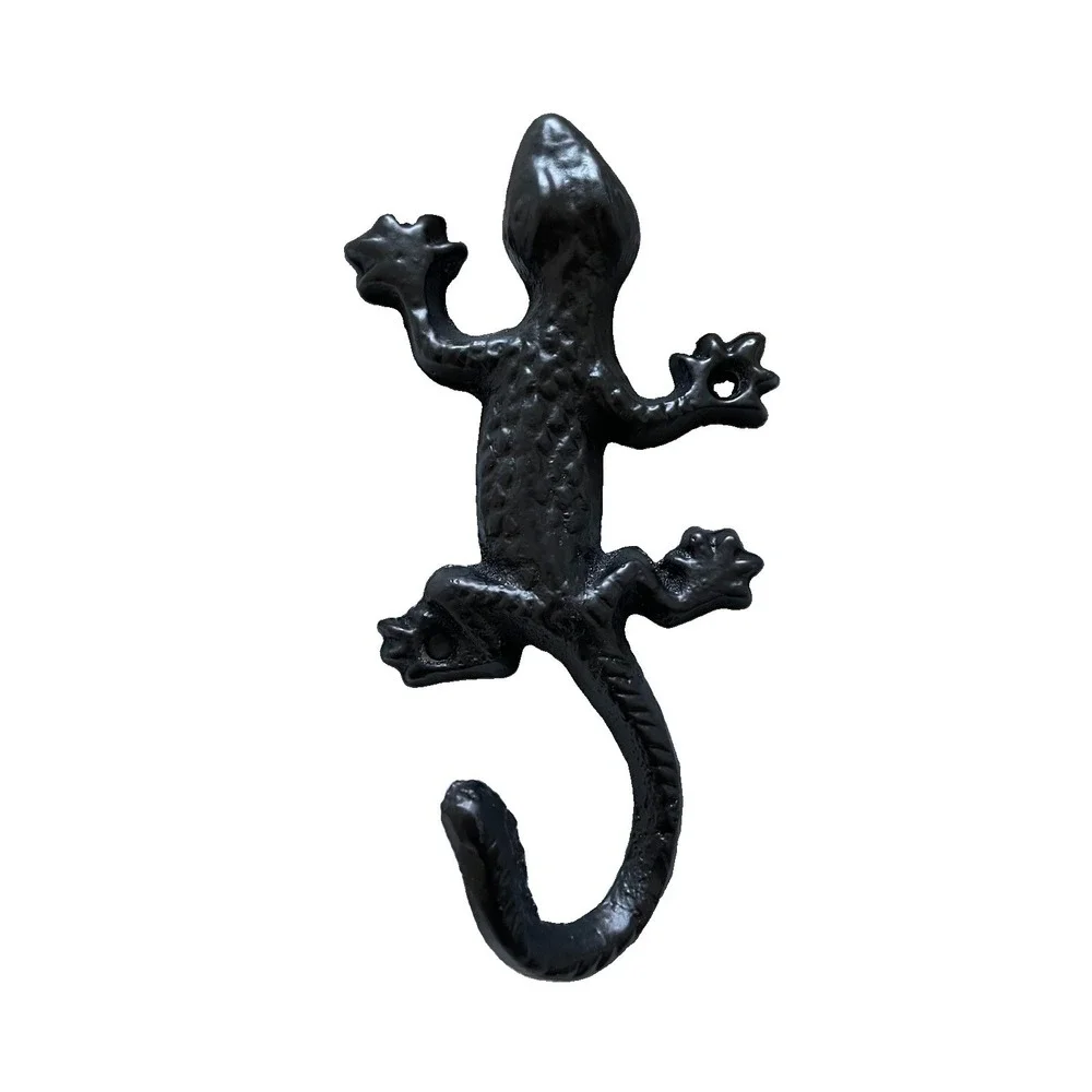 Cast Iron Gecko Wall Hook Rustic Lizard Decor Coat Key Towel Garden Hanger